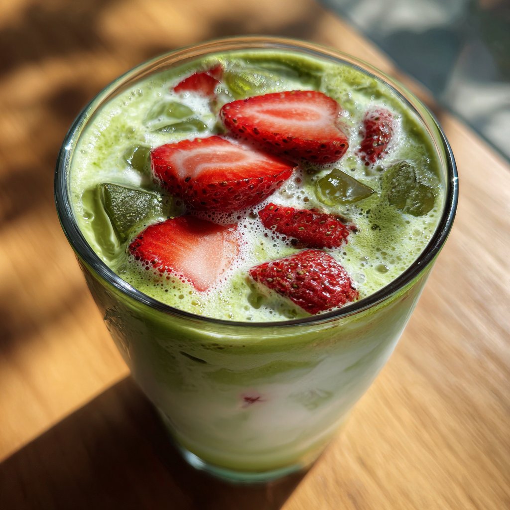 Iced Strawberry Matcha Latte At Home