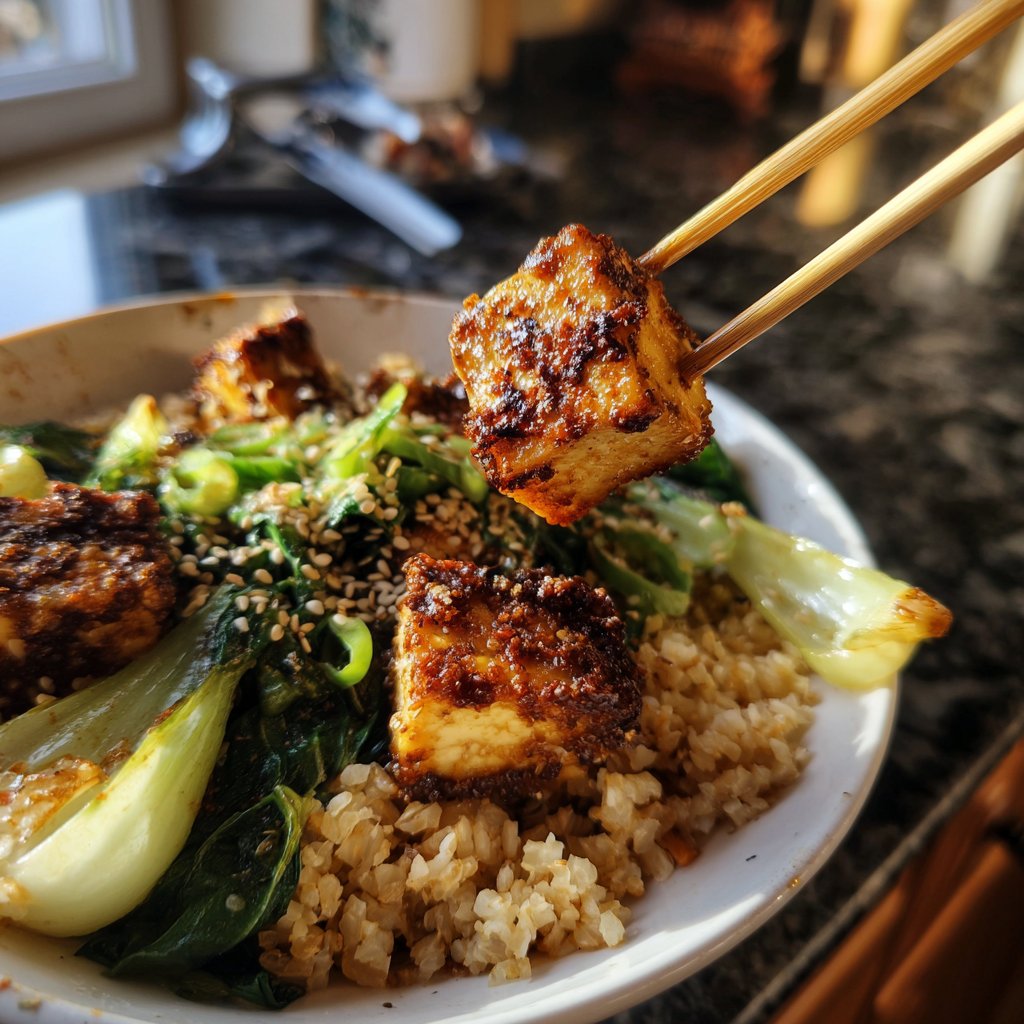 Crispy Tofu Sesame Rice Bowl
