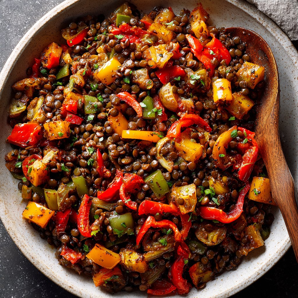 Roasted Veggie Lentil Skillet